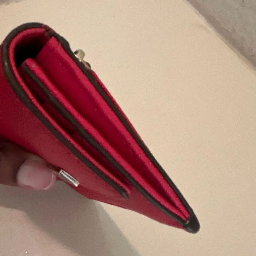 Kate Spade Compact Pouch Wallet Red Saffiano Leather Fold Over Cardholder
